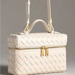 NWT Anthropologie Woven Top Handle Elegant Cream Handbag